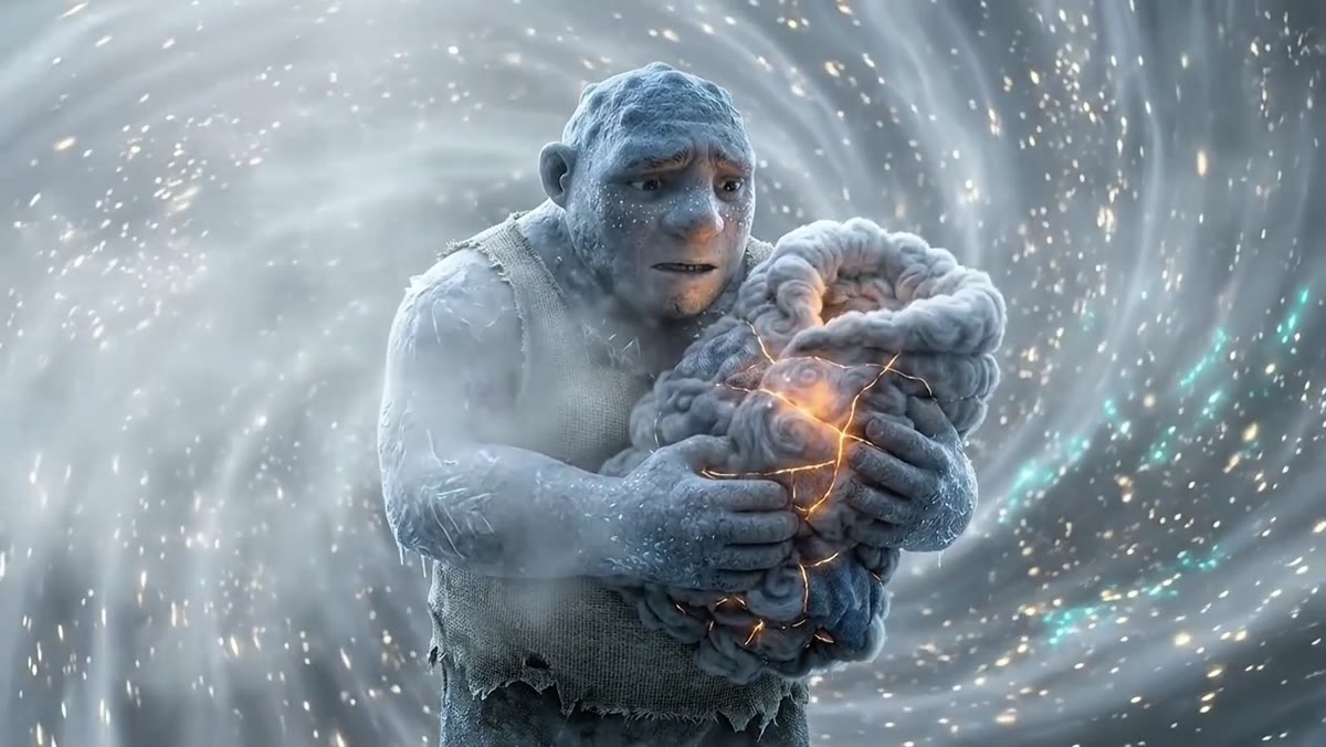 冰雪巨人小心保护怀中的幼小角色